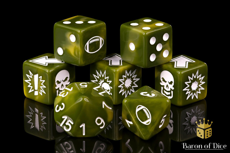 Load image into Gallery viewer, Diseased - Bloody Football Dice (Set of 7)
