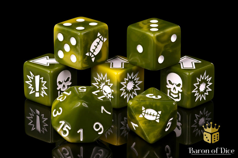 Load image into Gallery viewer, Diseased - Bloody Football Dice (Set of 7)
