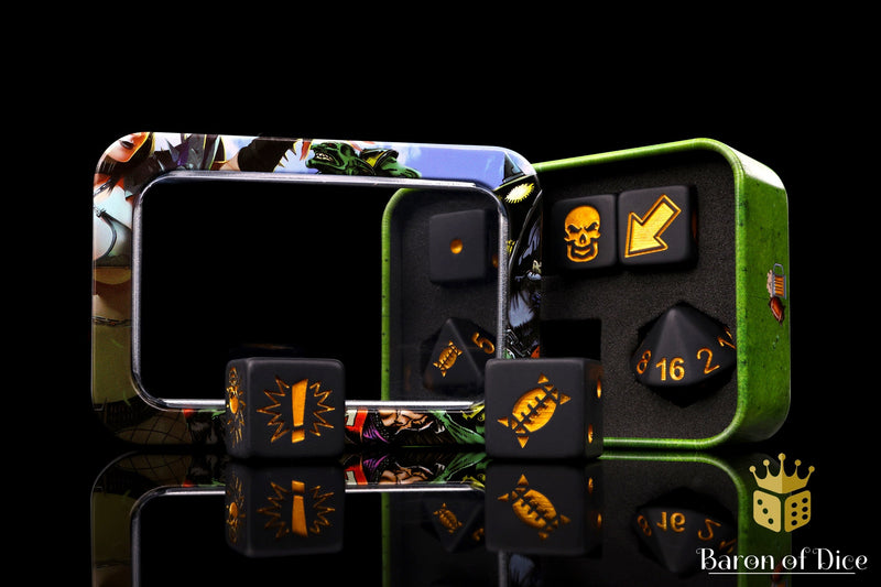 Load image into Gallery viewer, Matte Black - Bloody Football Dice (Set of 7)
