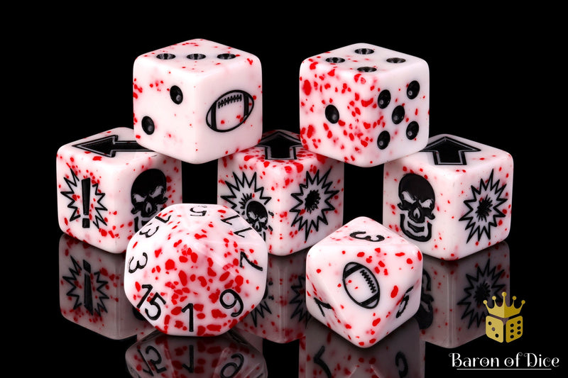 Load image into Gallery viewer, Murderous - Bloody Football Dice (Set of 7)
