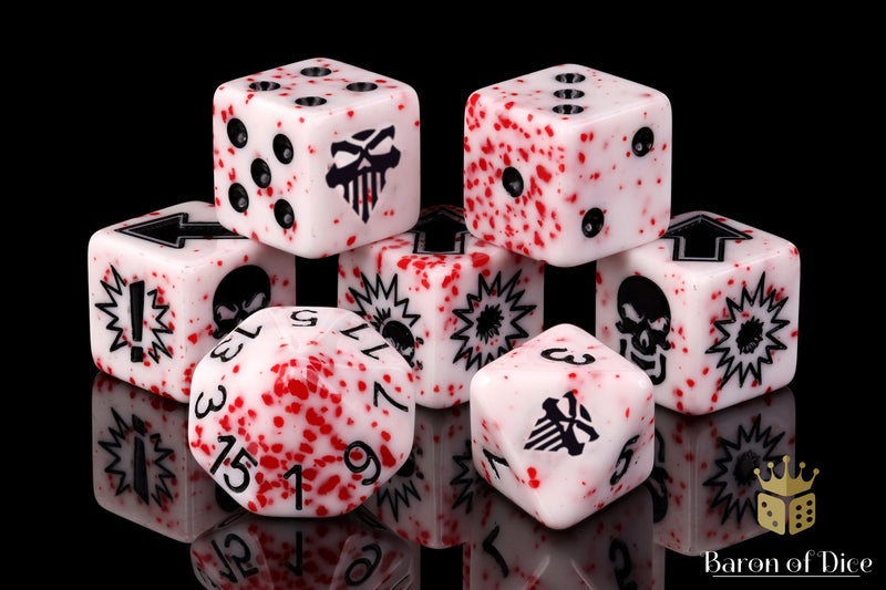 Load image into Gallery viewer, Murderous - Bloody Football Dice (Set of 7)
