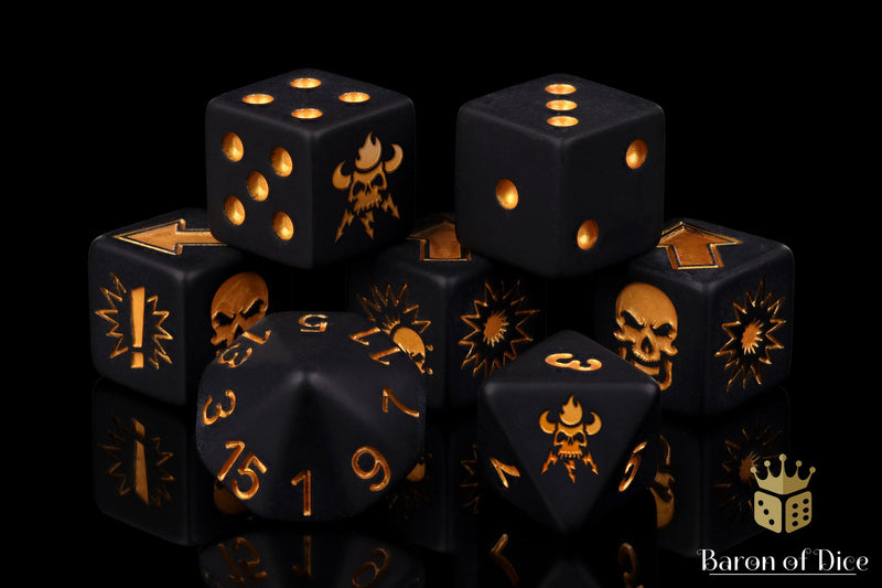 Load image into Gallery viewer, Matte Black - Bloody Football Dice (Set of 7)
