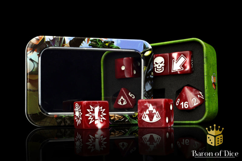 Load image into Gallery viewer, Blood Red - Bloody Football Dice (Set of 7)
