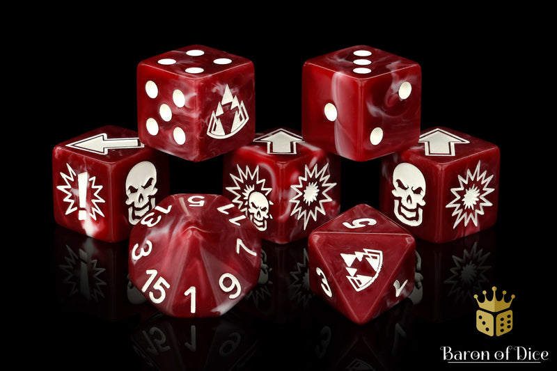 Load image into Gallery viewer, Blood Red - Bloody Football Dice (Set of 7)
