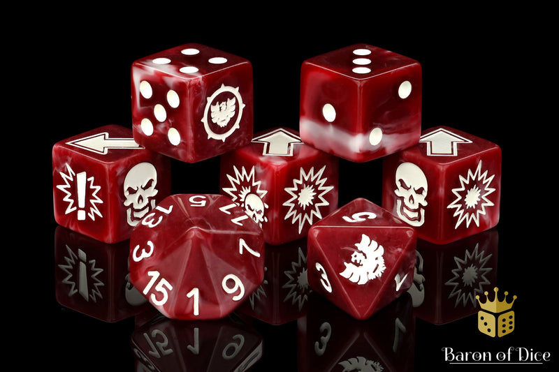 Load image into Gallery viewer, Blood Red - Bloody Football Dice (Set of 7)
