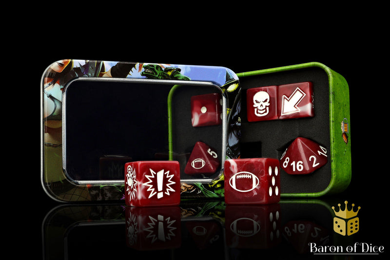 Load image into Gallery viewer, Blood Red - Bloody Football Dice (Set of 7)
