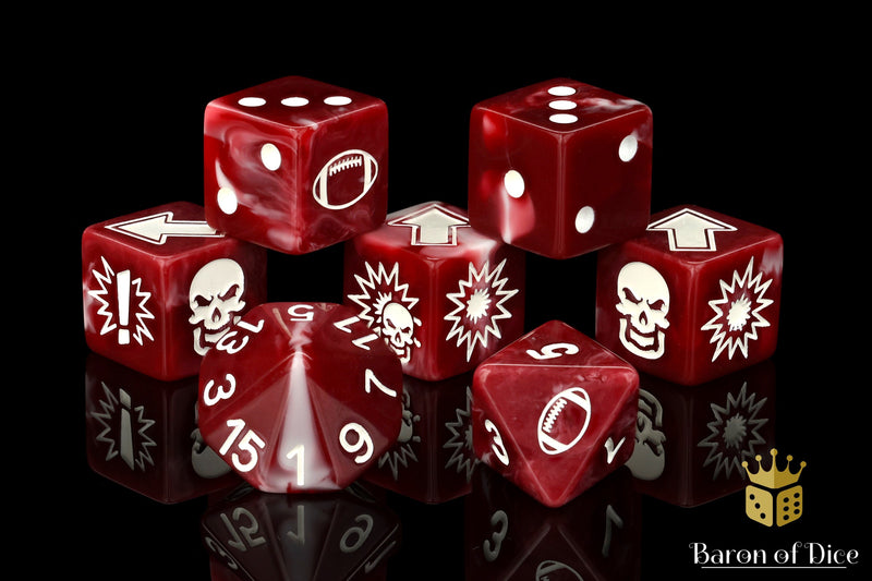 Load image into Gallery viewer, Blood Red - Bloody Football Dice (Set of 7)
