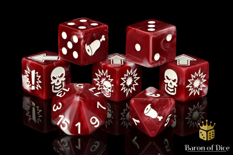 Load image into Gallery viewer, Blood Red - Bloody Football Dice (Set of 7)
