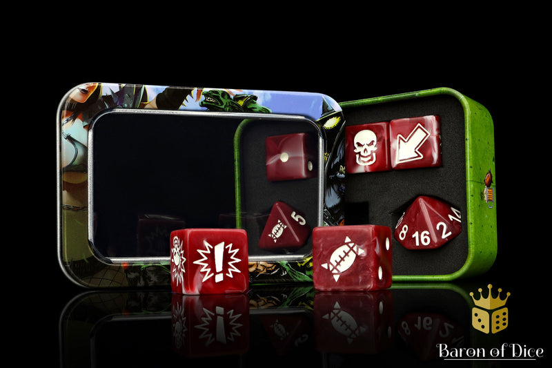 Load image into Gallery viewer, Blood Red - Bloody Football Dice (Set of 7)
