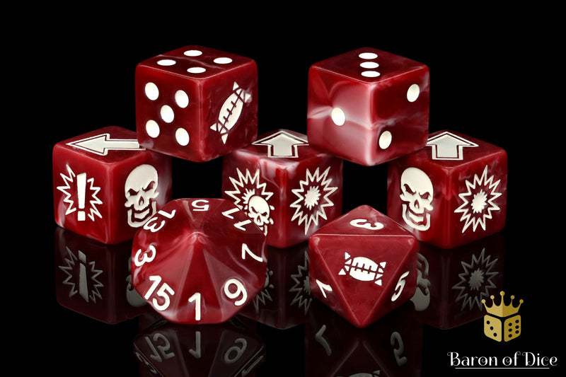 Load image into Gallery viewer, Blood Red - Bloody Football Dice (Set of 7)
