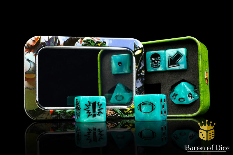 Load image into Gallery viewer, Ethereal Blue - Bloody Football Dice (Set of 7)
