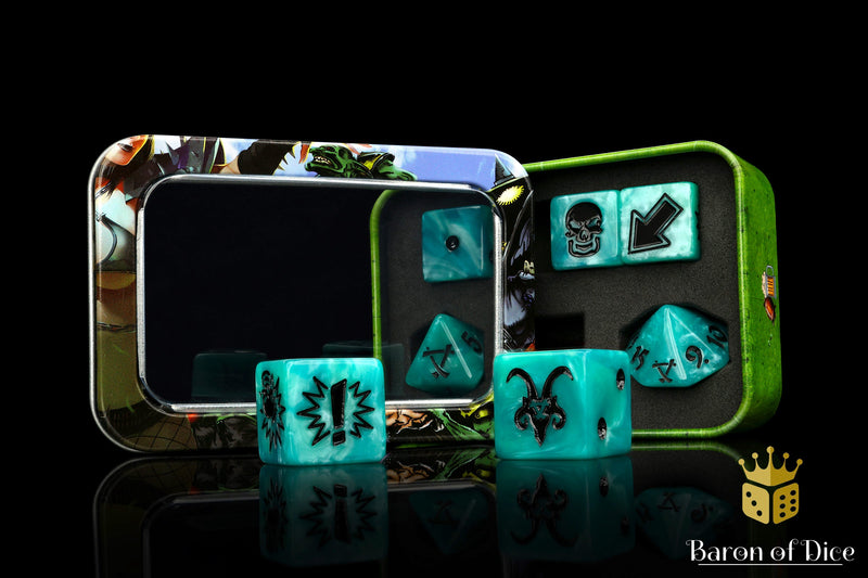 Load image into Gallery viewer, Ethereal Blue - Bloody Football Dice (Set of 7)
