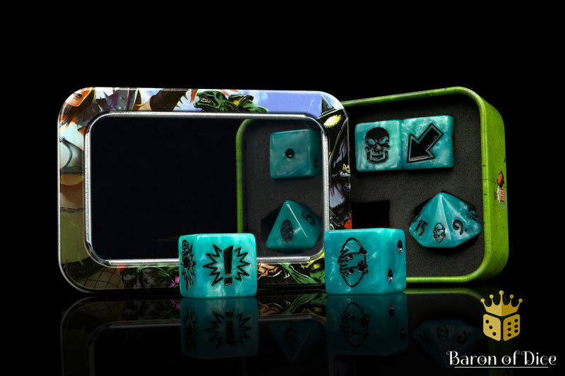 Load image into Gallery viewer, Ethereal Blue - Bloody Football Dice (Set of 7)
