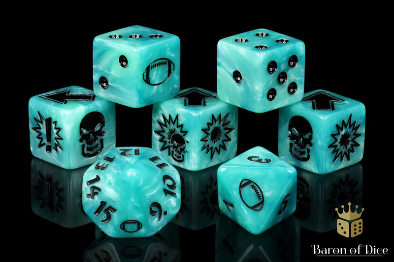 Load image into Gallery viewer, Ethereal Blue - Bloody Football Dice (Set of 7)
