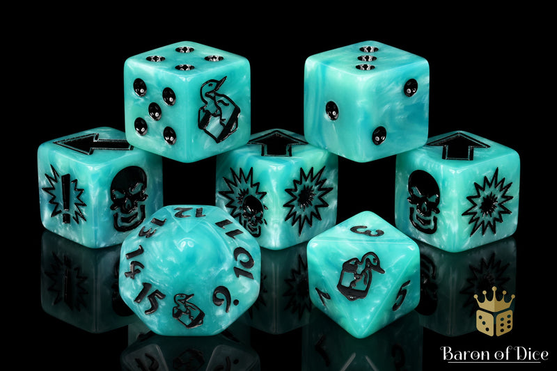 Load image into Gallery viewer, Ethereal Blue - Bloody Football Dice (Set of 7)
