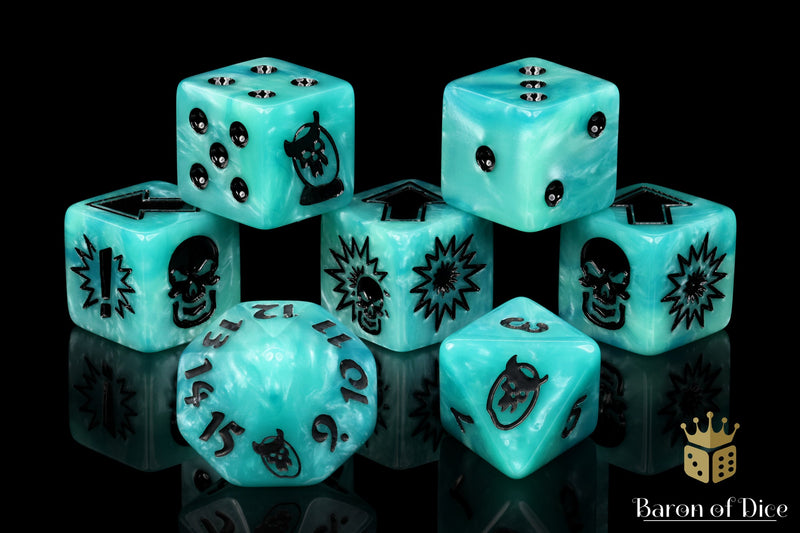 Load image into Gallery viewer, Ethereal Blue - Bloody Football Dice (Set of 7)
