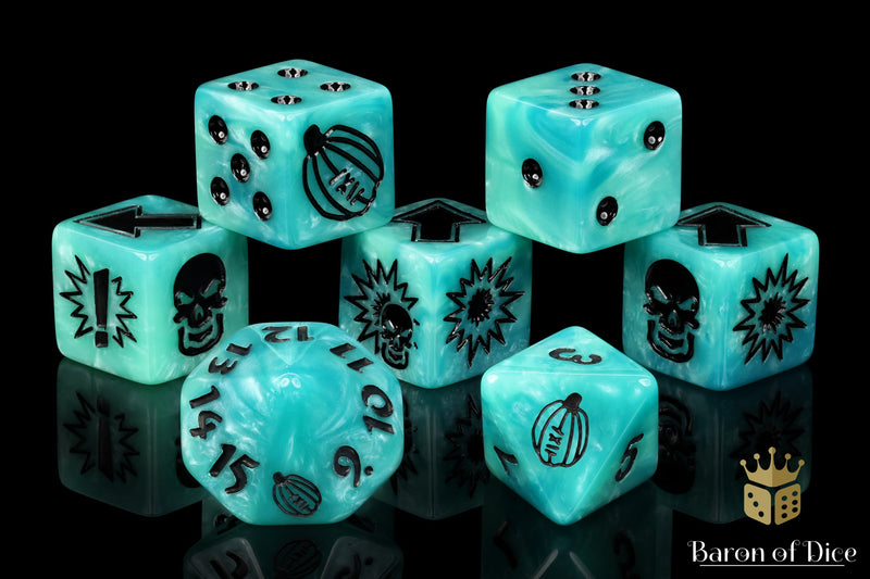 Load image into Gallery viewer, Ethereal Blue - Bloody Football Dice (Set of 7)
