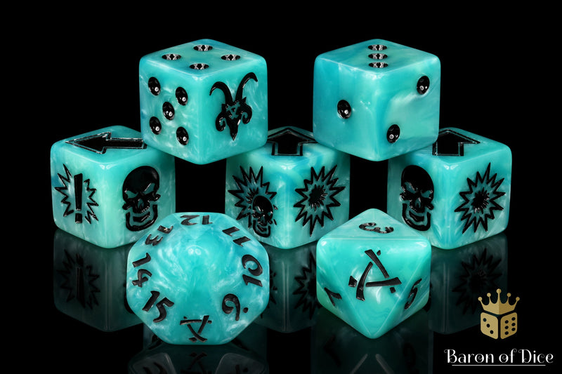 Load image into Gallery viewer, Ethereal Blue - Bloody Football Dice (Set of 7)
