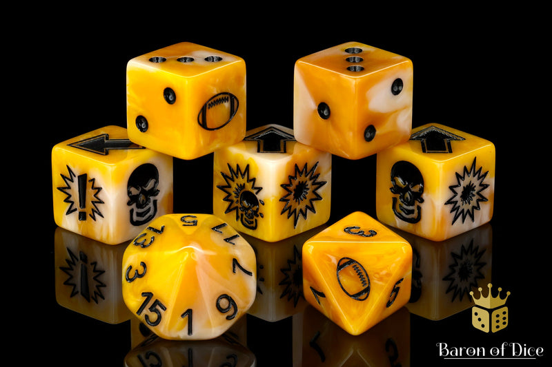 Load image into Gallery viewer, Go for Gold - Bloody Football Dice (Set of 7)
