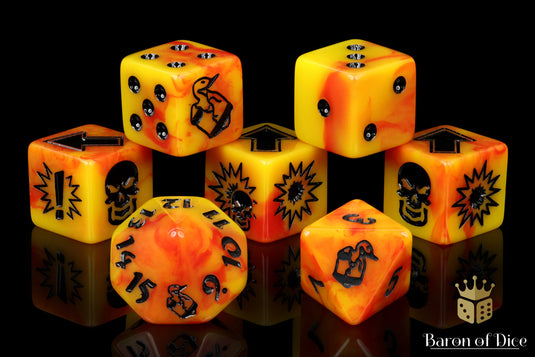 Orange Fire - Bloody Football Dice (Set of 7)