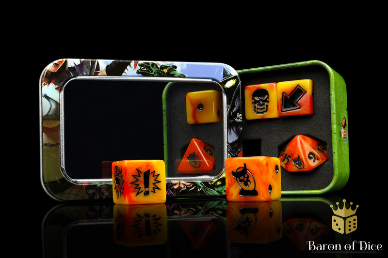 Load image into Gallery viewer, Orange Fire - Bloody Football Dice (Set of 7)
