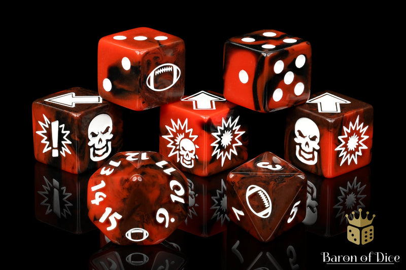 Load image into Gallery viewer, Chaos Red - Bloody Football Dice (Set of 7)
