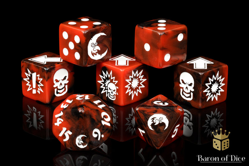 Load image into Gallery viewer, Chaos Red - Bloody Football Dice (Set of 7)
