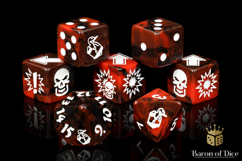 Load image into Gallery viewer, Chaos Red - Bloody Football Dice (Set of 7)
