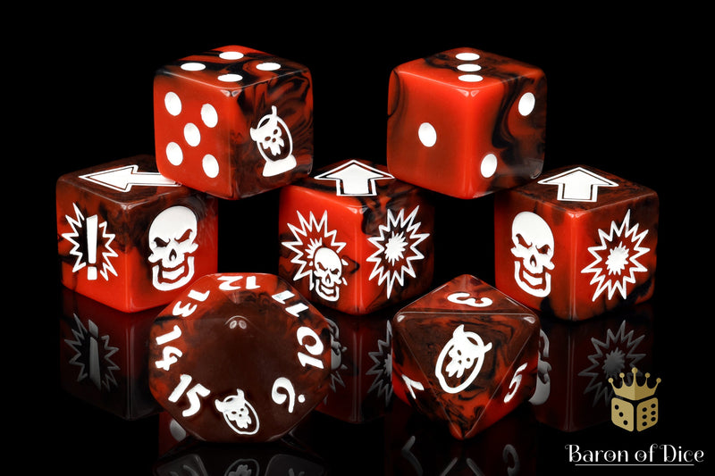 Load image into Gallery viewer, Chaos Red - Bloody Football Dice (Set of 7)
