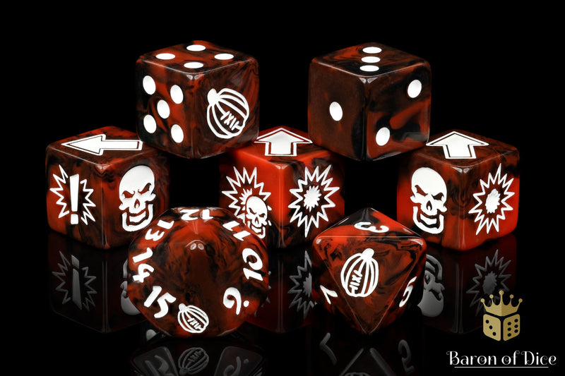 Load image into Gallery viewer, Chaos Red - Bloody Football Dice (Set of 7)
