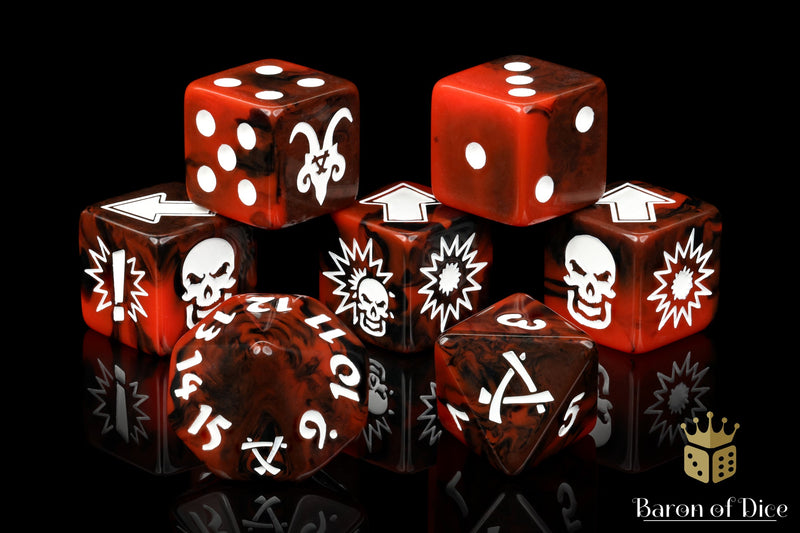 Load image into Gallery viewer, Chaos Red - Bloody Football Dice (Set of 7)
