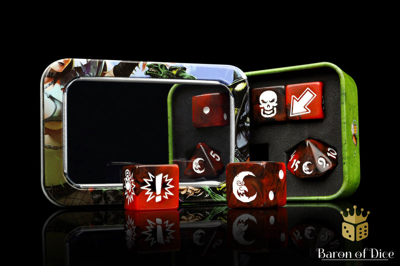 Load image into Gallery viewer, Chaos Red - Bloody Football Dice (Set of 7)
