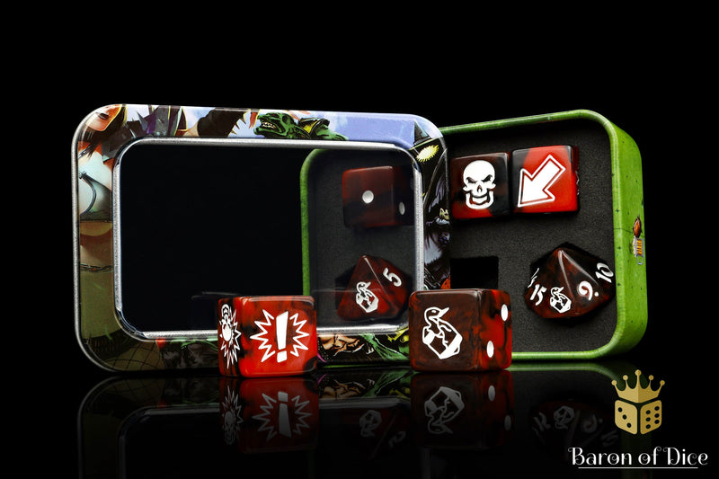 Load image into Gallery viewer, Chaos Red - Bloody Football Dice (Set of 7)
