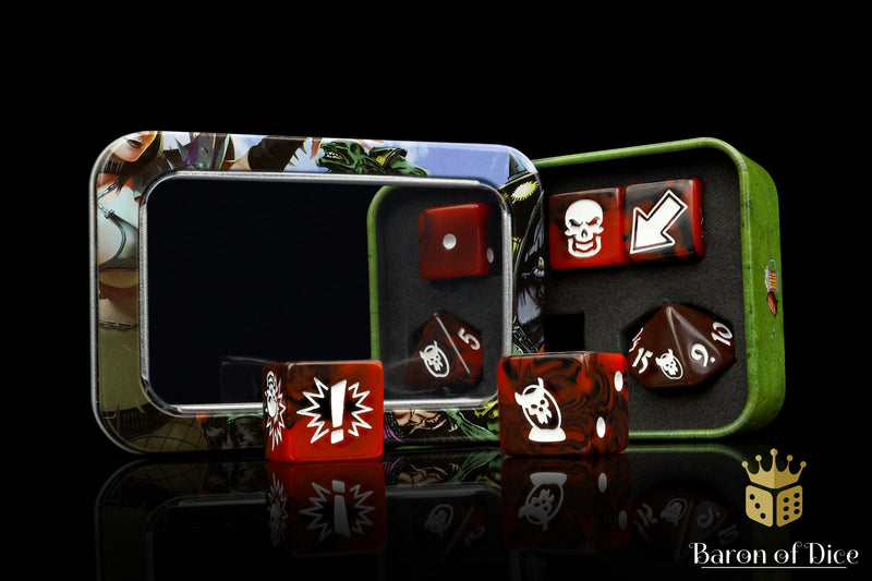 Load image into Gallery viewer, Chaos Red - Bloody Football Dice (Set of 7)
