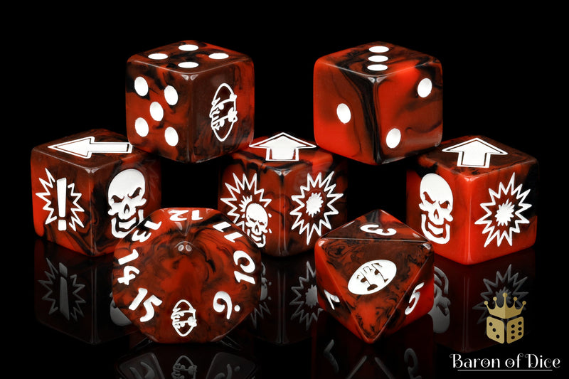 Load image into Gallery viewer, Chaos Red - Bloody Football Dice (Set of 7)
