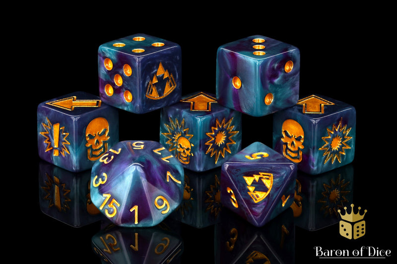 Load image into Gallery viewer, Tanzanite - Bloody Football Dice (Set of 7)
