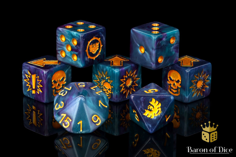 Load image into Gallery viewer, Tanzanite - Bloody Football Dice (Set of 7)
