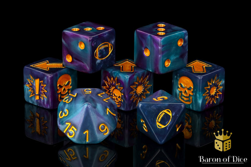 Load image into Gallery viewer, Tanzanite - Bloody Football Dice (Set of 7)
