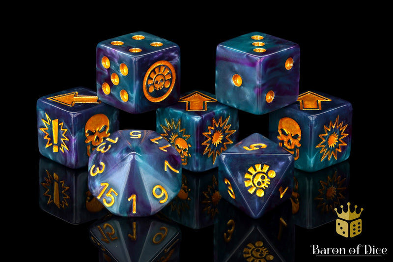 Load image into Gallery viewer, Tanzanite - Bloody Football Dice (Set of 7)
