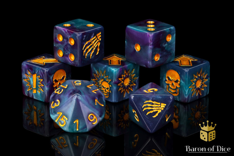 Load image into Gallery viewer, Tanzanite - Bloody Football Dice (Set of 7)
