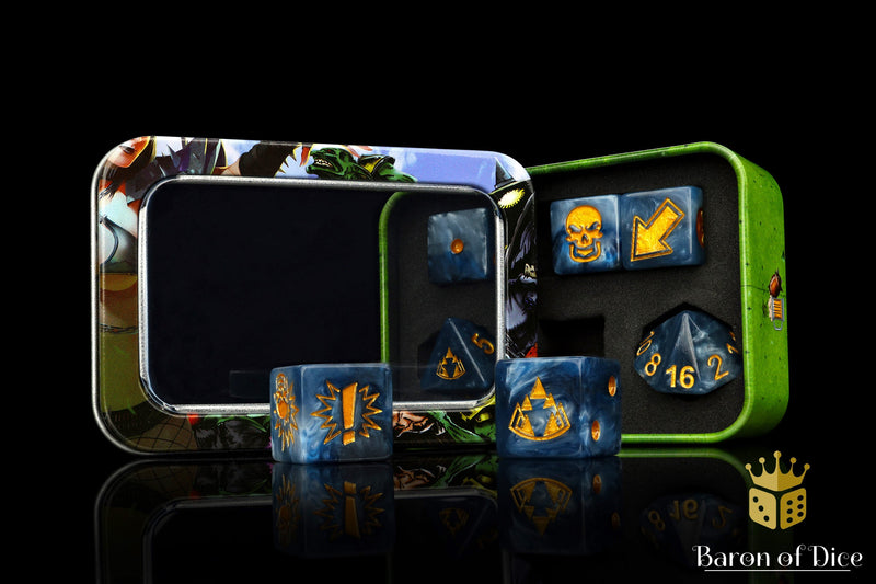 Load image into Gallery viewer, Titanium - Bloody Football Dice (Set of 7)
