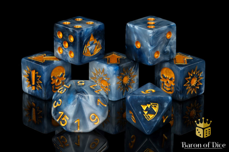 Load image into Gallery viewer, Titanium - Bloody Football Dice (Set of 7)
