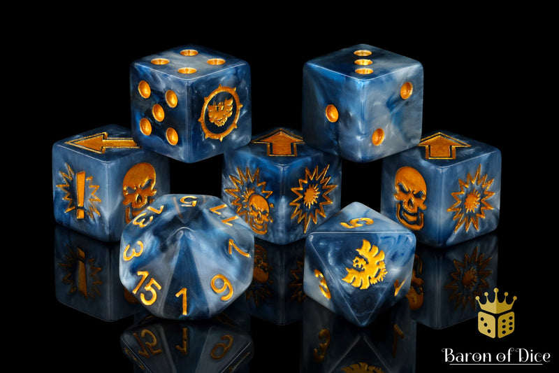 Load image into Gallery viewer, Titanium - Bloody Football Dice (Set of 7)
