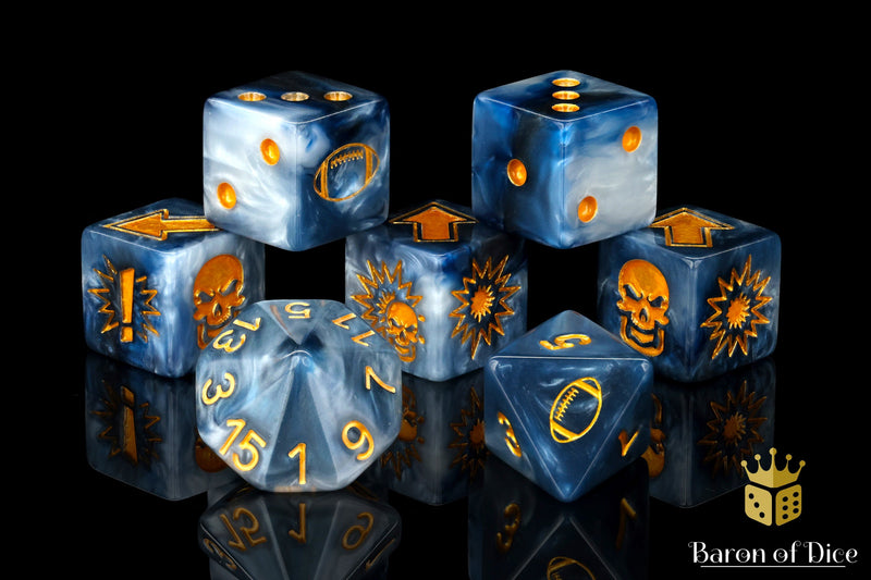 Load image into Gallery viewer, Titanium - Bloody Football Dice (Set of 7)
