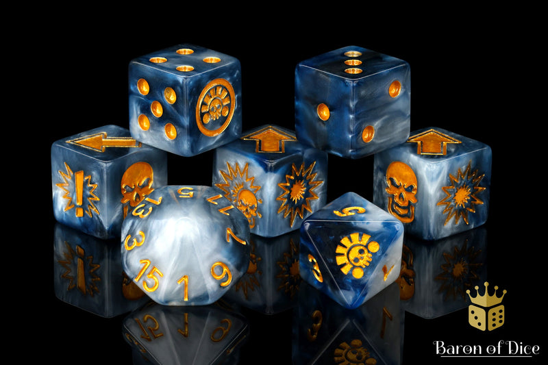 Load image into Gallery viewer, Titanium - Bloody Football Dice (Set of 7)
