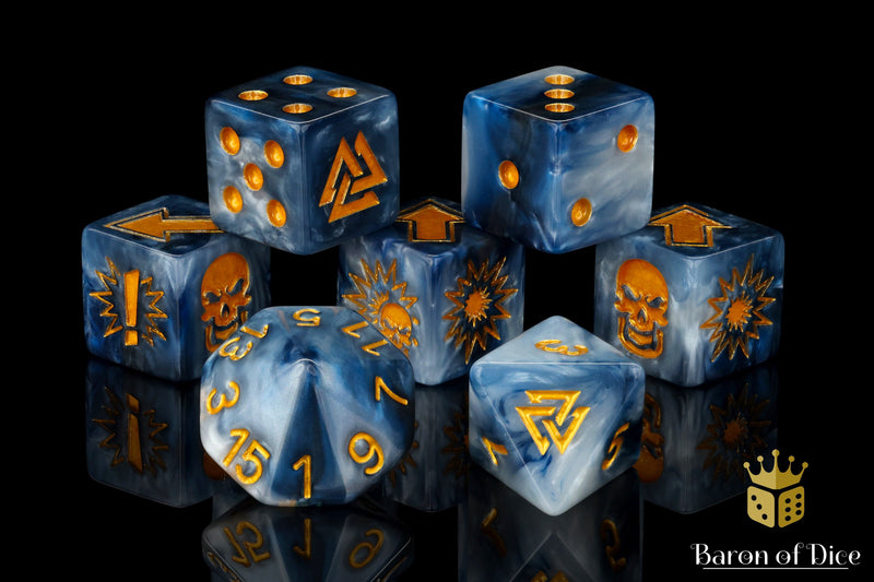 Load image into Gallery viewer, Titanium - Bloody Football Dice (Set of 7)
