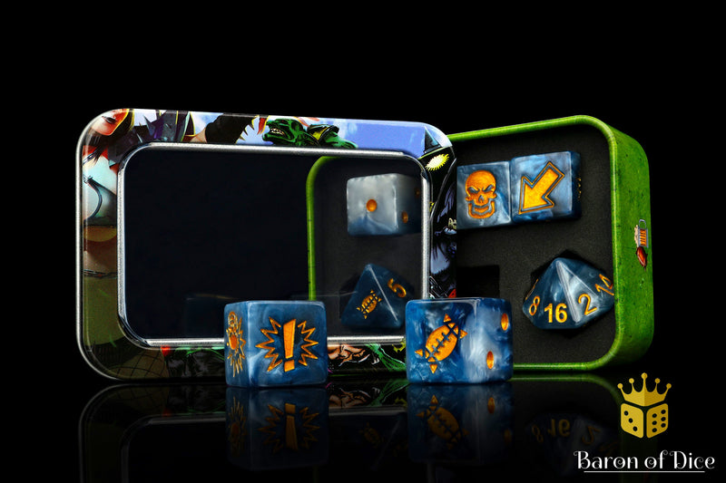 Load image into Gallery viewer, Titanium - Bloody Football Dice (Set of 7)
