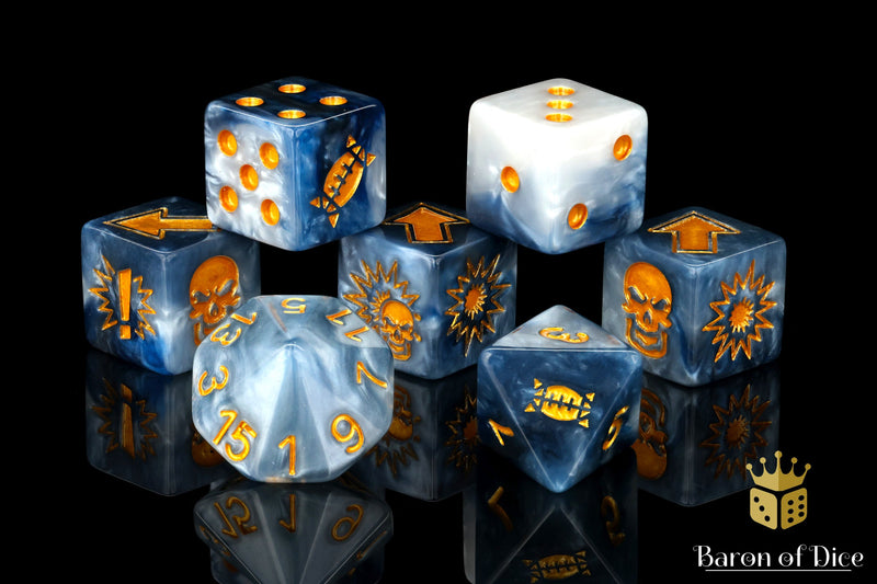 Load image into Gallery viewer, Titanium - Bloody Football Dice (Set of 7)
