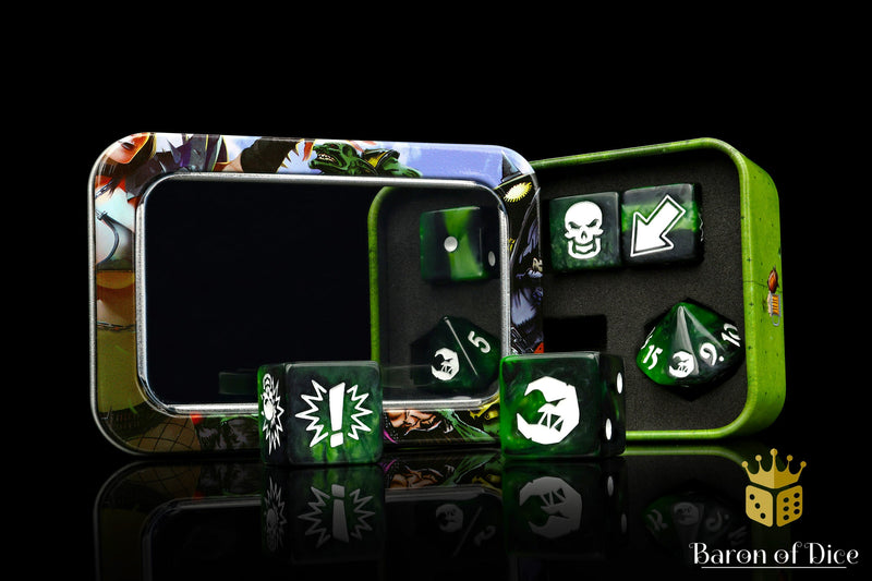 Load image into Gallery viewer, Warp Green - Bloody Football Dice (Set of 7)
