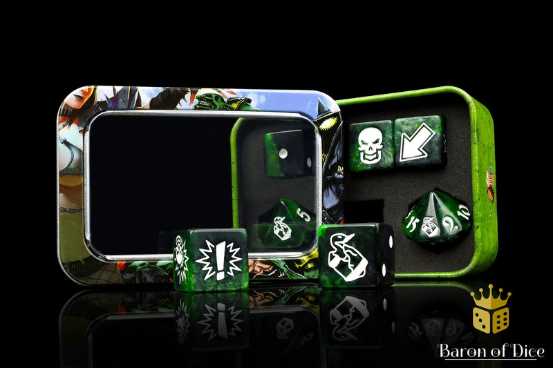 Load image into Gallery viewer, Warp Green - Bloody Football Dice (Set of 7)
